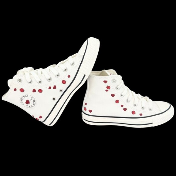 Converse Women's Embroidered White Red Heart/Rose High Top Sneakers Size 6 NWOB - Picture 1 of 11